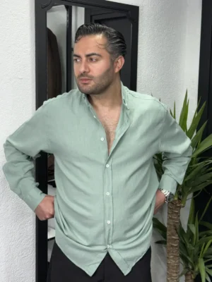 Fresh keten gömlek su yeşili