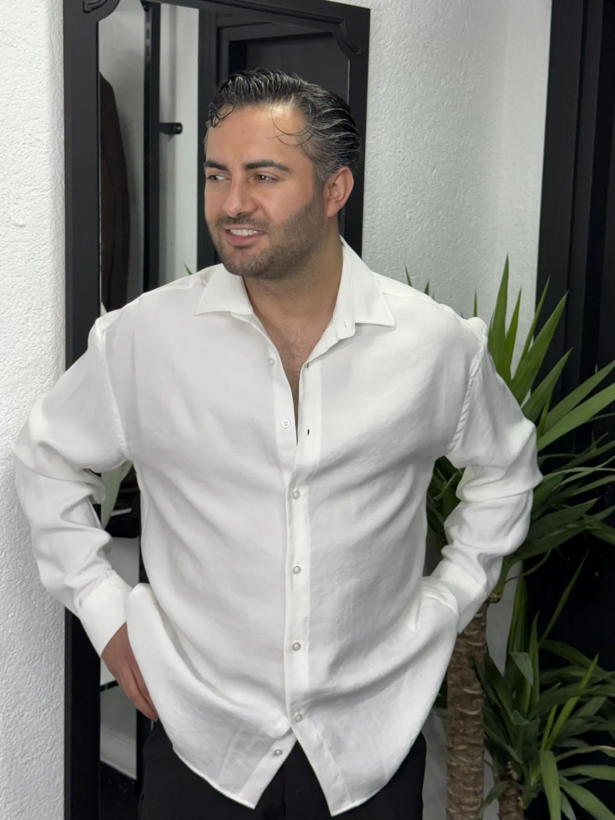 Modal kumaş gömlek beyaz - Görsel 2