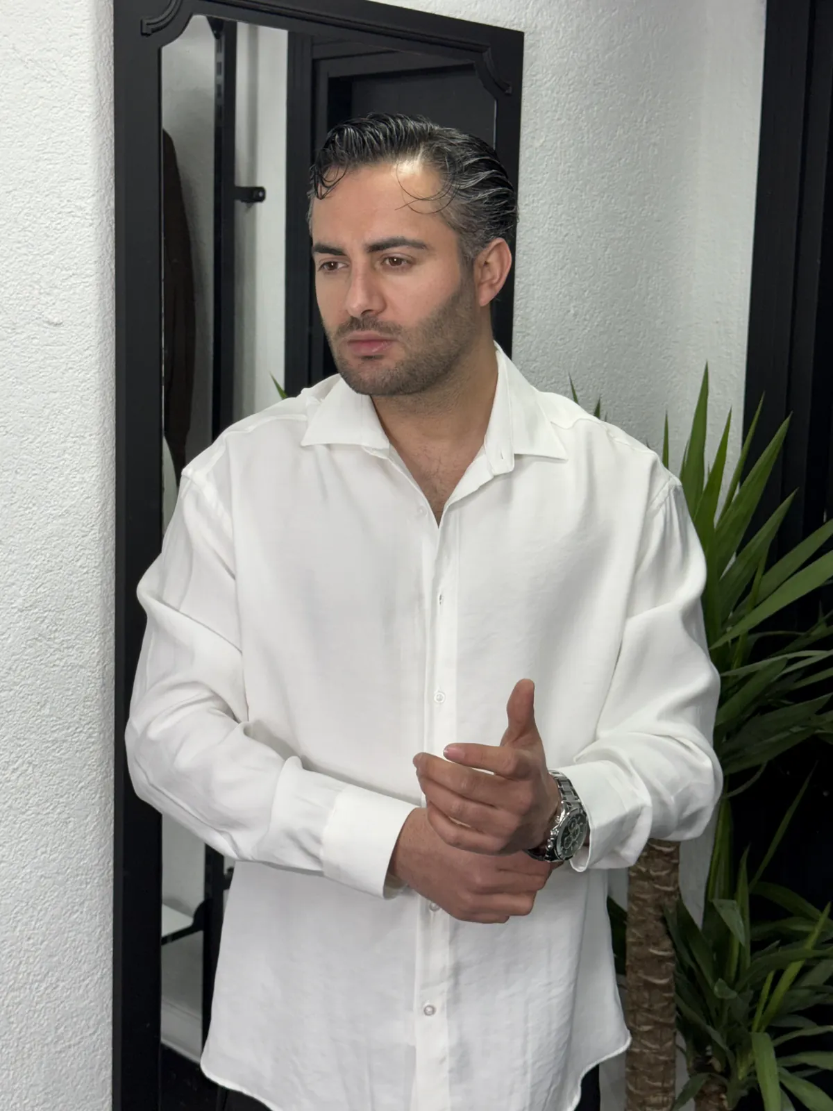 Modal kumaş gömlek beyaz - Görsel 3