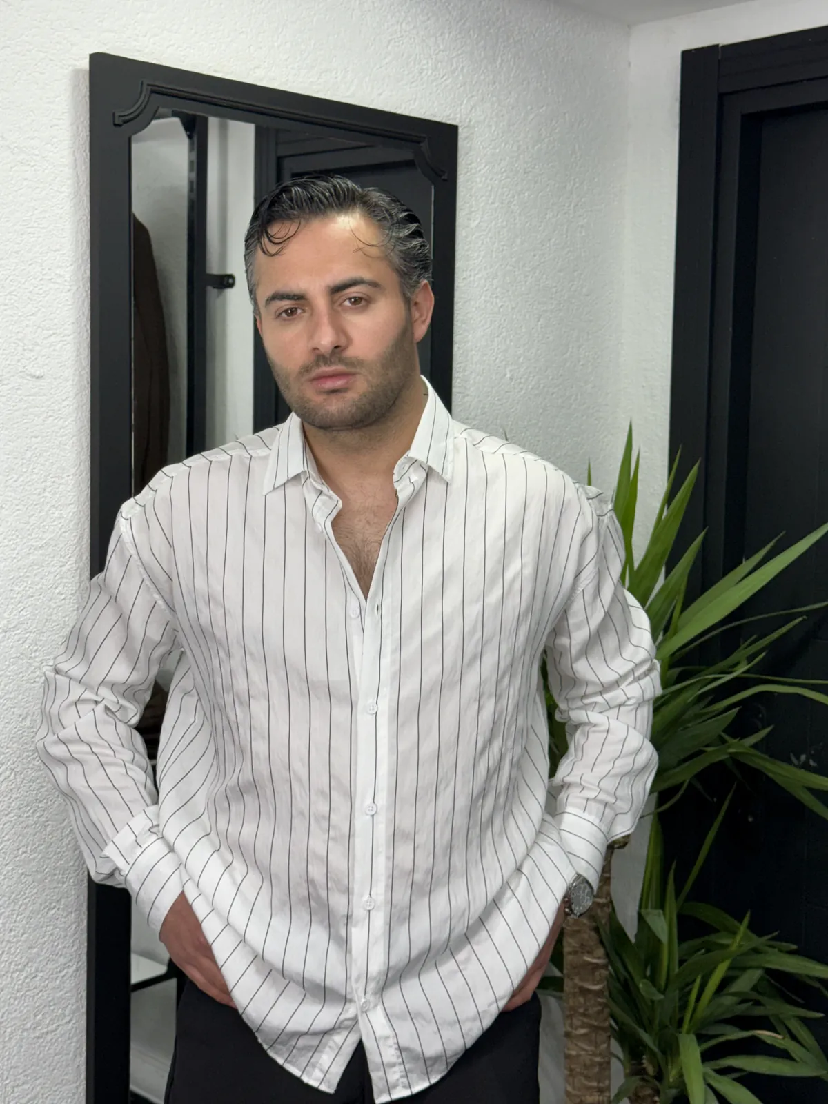 RL tensel kumaş çizgili gömlek beyaz - Görsel 2
