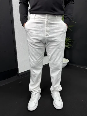 Baggy Keten Pantolon Beyaz