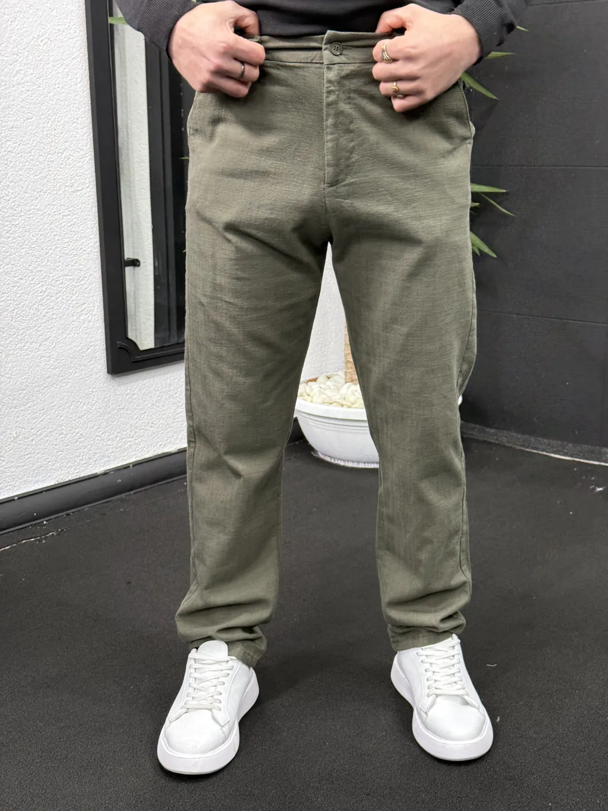 Baggy Keten Pantolon Haki Yeşil - Görsel 2