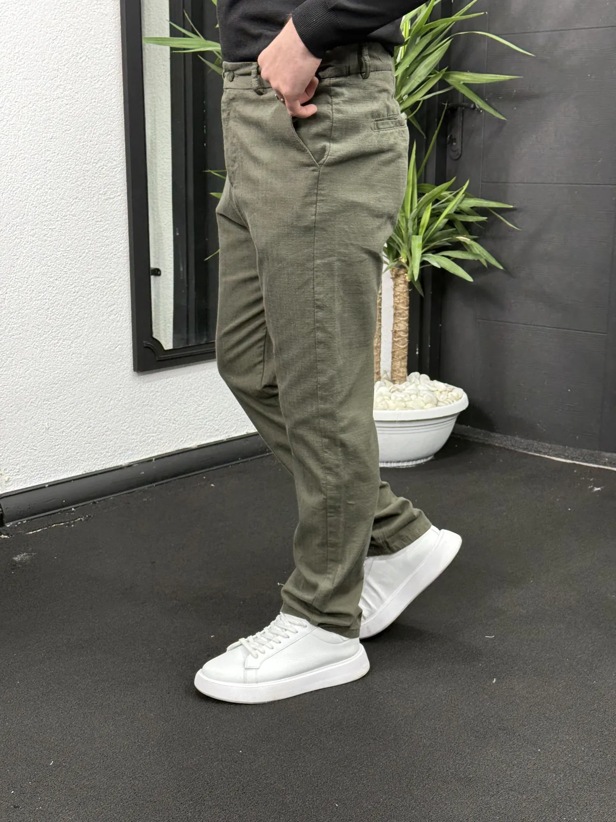 Baggy Keten Pantolon Haki Yeşil - Görsel 4