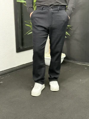 Baggy Krinkle Keten Pantolon Siyah