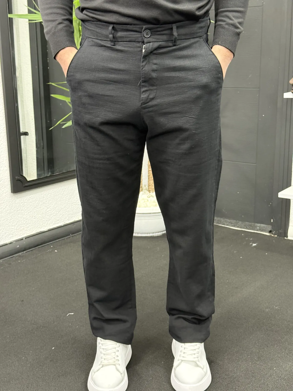 Baggy Keten Pantolon Siyah - Görsel 2