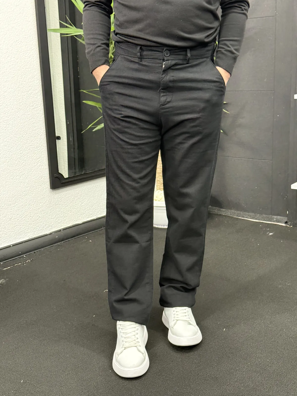 Baggy Keten Pantolon Siyah - Görsel 3