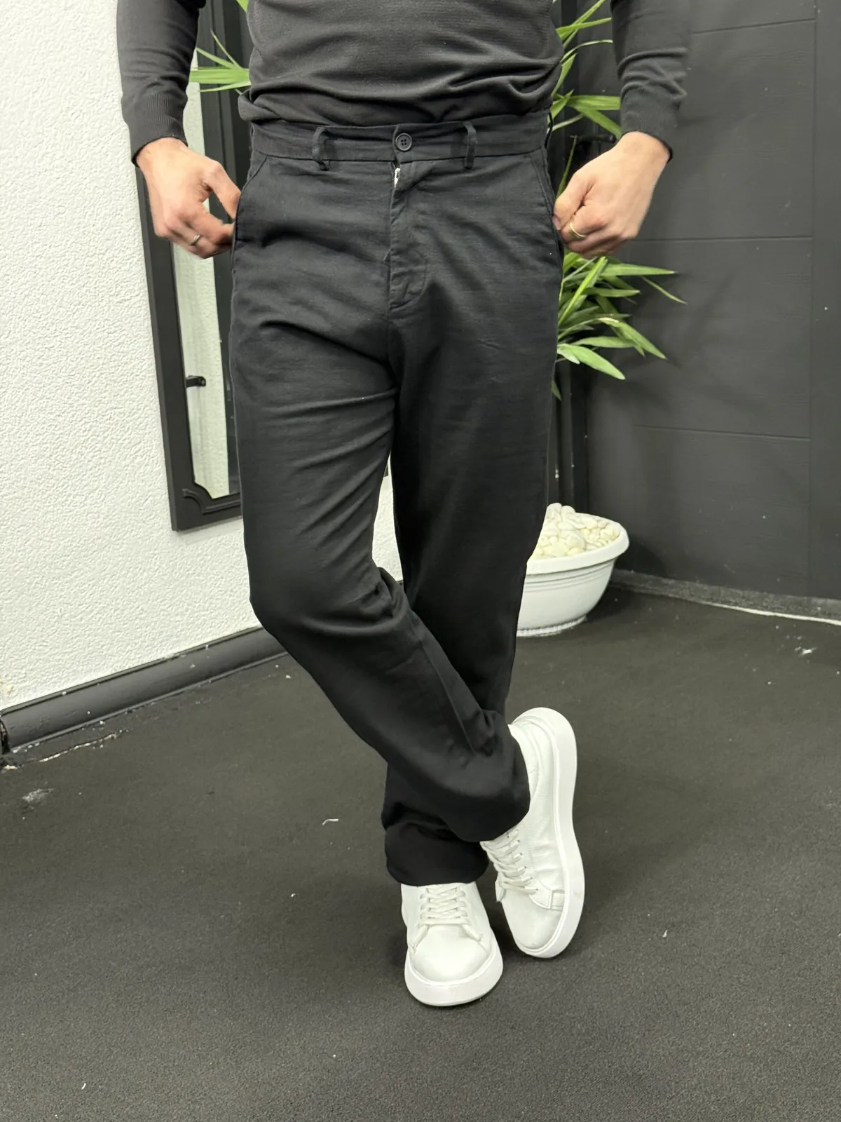 Baggy Keten Pantolon Siyah - Görsel 4