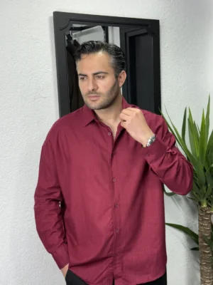 Yeni Fresh Keten Gömlek Bordo