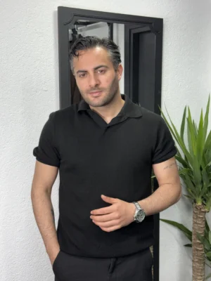 Düğmesiz Örme Polo Yaka Siyah