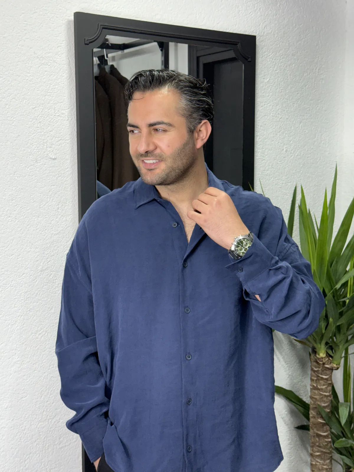Yeni Modal Kumaş Gömlek Lacivert - Görsel 2