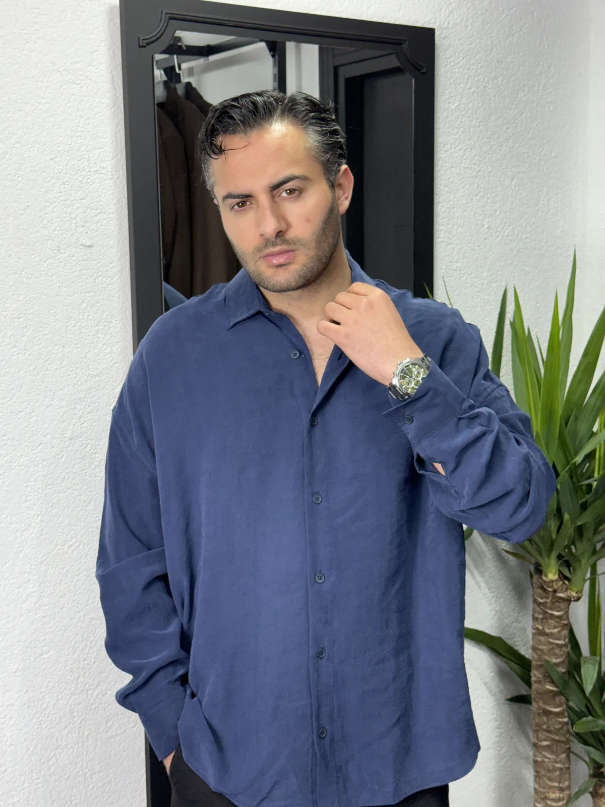 Yeni Modal Kumaş Gömlek Lacivert - Görsel 3
