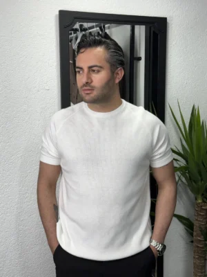 Raglan Kol Triko Tişört Beyaz