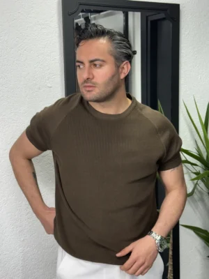 Raglan Kol Triko Tişört Kahverengi