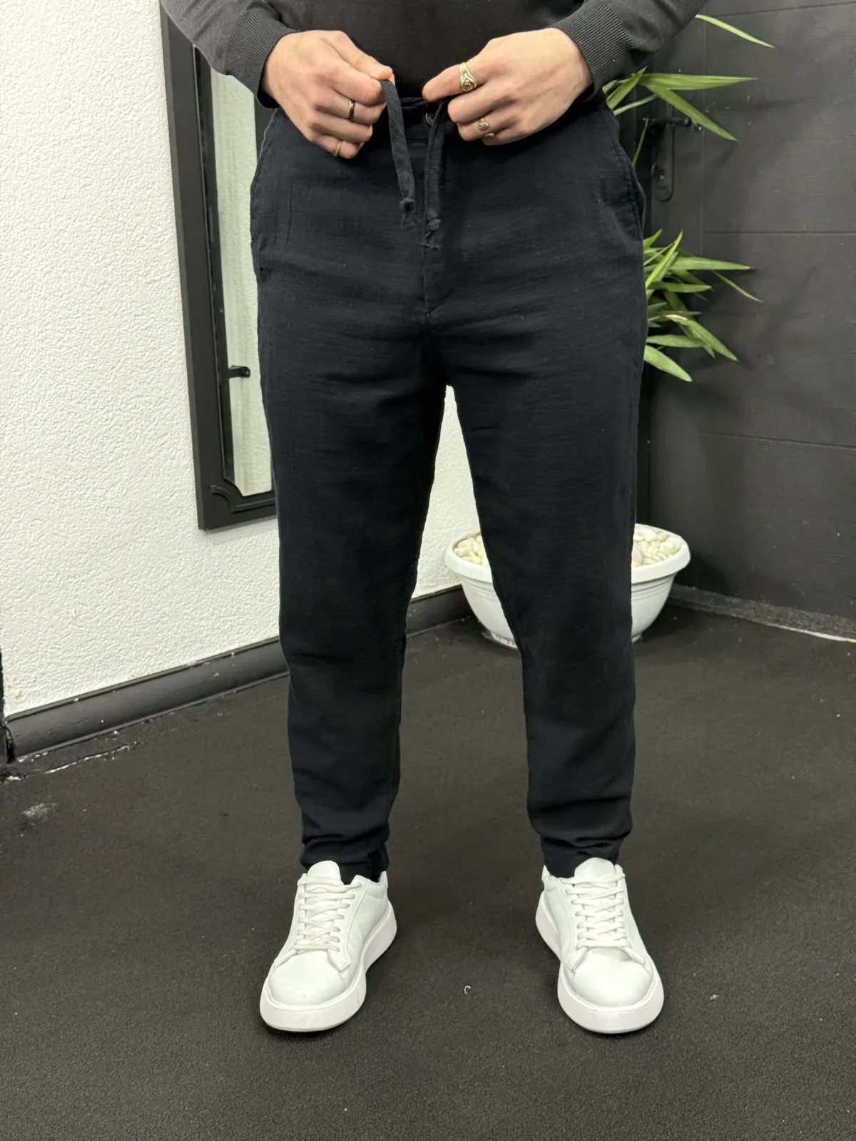 Boyfriend İpli Keten Pantolon Siyah - Görsel 2