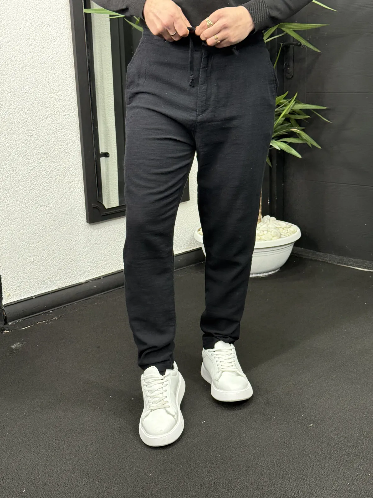 Boyfriend İpli Keten Pantolon Siyah - Görsel 3