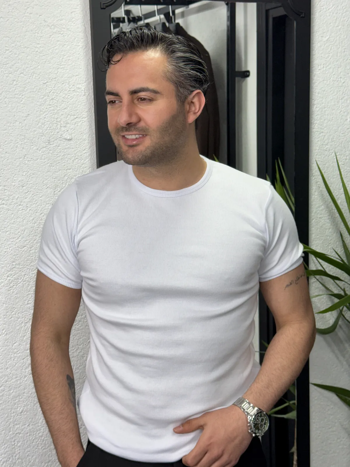 Slimfit Basic Tişört Beyaz - Görsel 4