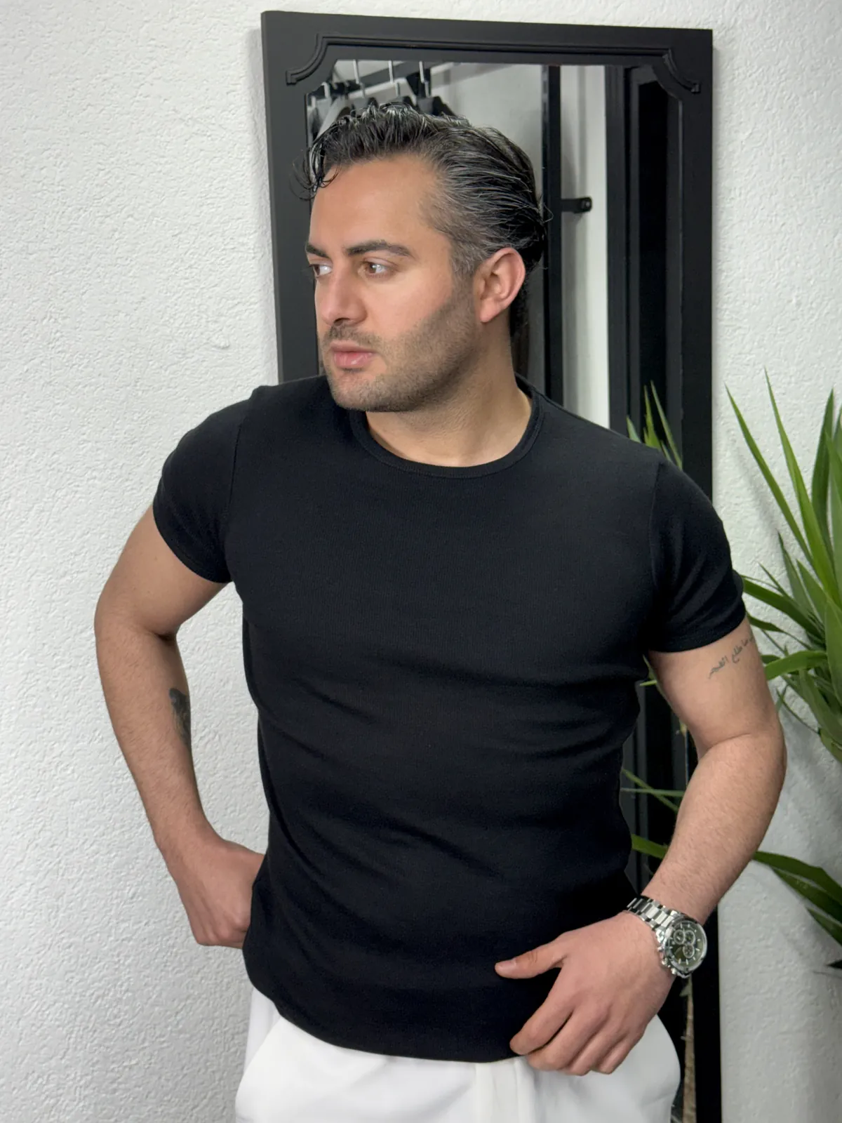 Slimfit Basic Tişört Siyah - Görsel 2