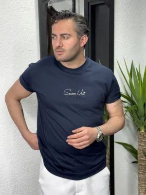 Yazı Detaylı Oversize Kesim Tişört Lacivert