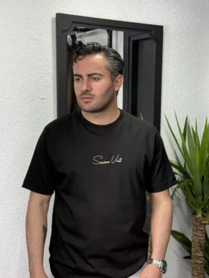 Yazı Detaylı Oversize Kesim Tişört Siyah